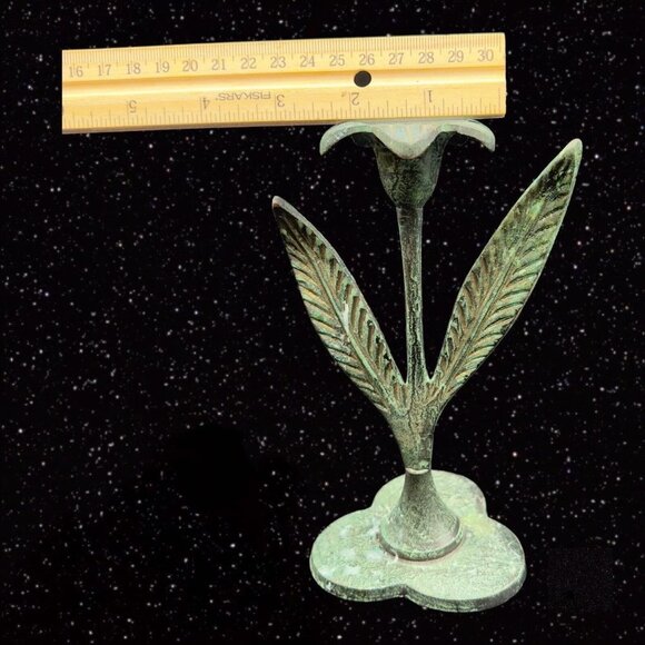 VINTAGE ARCHANA CRAFTS METAL CANDLE HOLDER TAPER TULIPS Set India 8”T 7”W - Picture 4 of 11